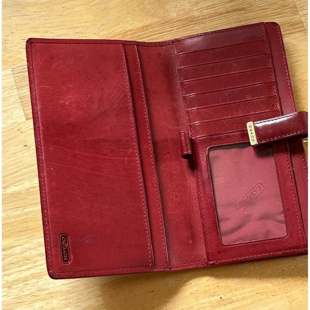 Women's Vintage Red Coach Leather Wallet Coin Purse Card Holder Logo 90s - Picture 5 of 6